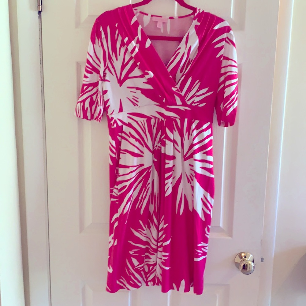 Lilly Pulitzer Pink White floral silk-cotton dress